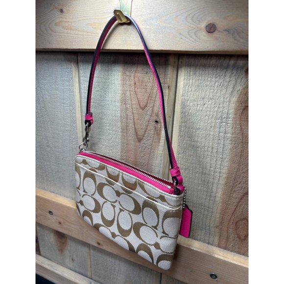 Coach Signature Canvas Wristlet With Pink Leather Trim - Picture 3 of 7